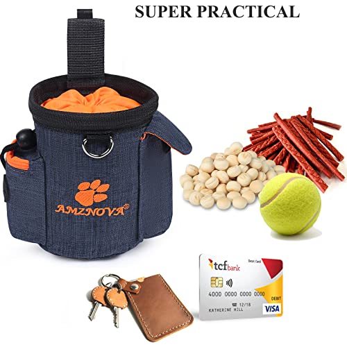 AMZNOVA Dog Treat Bag Treatnow Dog Treat Pouch, Training Pouch with Waist Belt & Clicker for Training & Walking, Waist Clip On Snack Fanny Pack for Pet, 3Cups, Heather Blue - color: Heather Blue