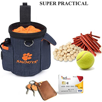 AMZNOVA Dog Treat Bag Treatnow Dog Treat Pouch, Training Pouch with Waist Belt & Clicker for Training & Walking, Waist Clip On Snack Fanny Pack for Pet, 3Cups, Heather Blue - color: Heather Blue