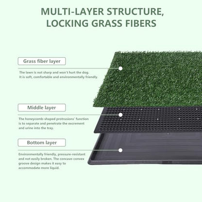 Dog Grass Pee Pad with Tray, 3-Layer Reusable & Washable Potty Training Pad, Artificial Turf for Indoor Outdoor Use, for Small & Medium Dogs (30 x 20 Inch)