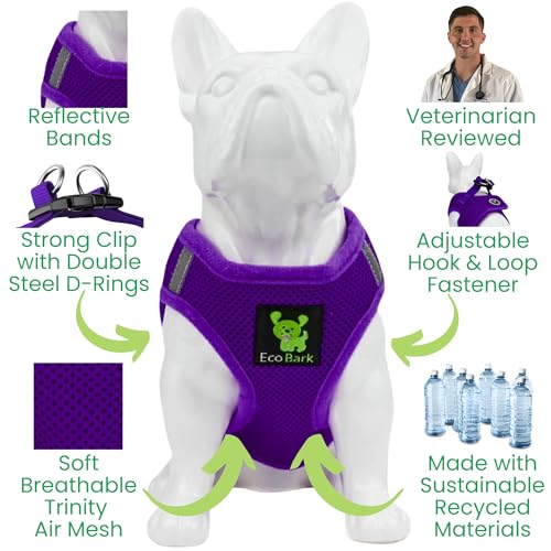 EcoBark Step in Dog Harness - Eco-Friendly Teacup Dog Harnesses for XXS, XS, and Small Dogs - Reflective and Adjustable Mini Body Halter Vest -Tiny Soft Mesh Toy Breed Harness (XXXS,Purple) - color: Purple, size: XXXS- 2 to 3 lbs- Chest up to 10 in (Pack