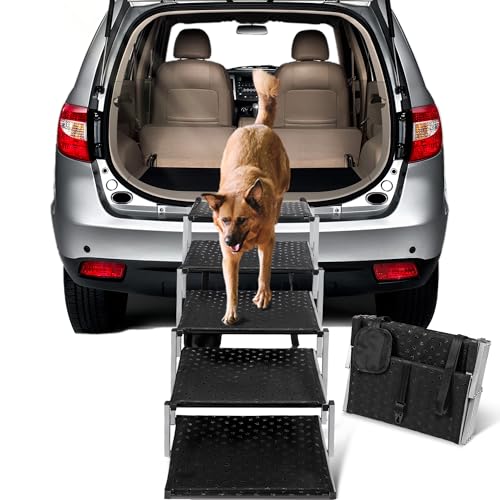 Dog Ramps for Large Dogs - Portable Dog Steps for Cars and SUV, Truck, Lightweight Non-Slip Dog Stairs Support Up to 200 Lbs - color: Silver, size: Standard 5 Steps