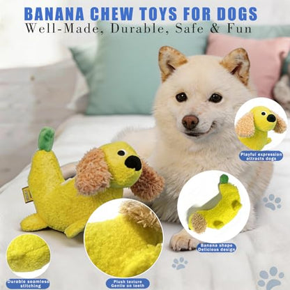 Banana Dog Puzzle Toys - Enrichment Squeaky Crinkle Snuffle Treat Dispensing Smart Dog Toys for Boredom and Stimulating, Durable Plush Dog Chew Toys for Large Medium Small Puppy Teething - color: Banana Dog