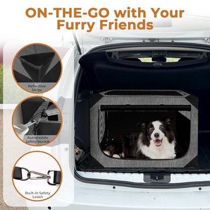 Nottia Dog Crate, Collapsible Soft Travel Crate for Large Dogs (3 Year Warranty), Indoor & Outdoor Portable Pet Kennel with Chew-Proof Mesh Window (Dark Gray, 36" L x 25" W x 25" H)