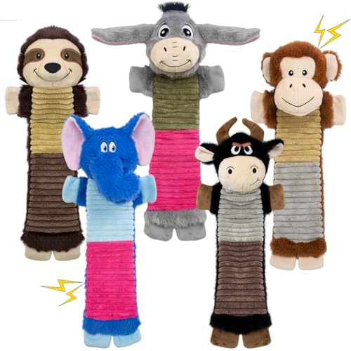 No Stuffing 5 Pack Dog Squeaky Toys,Dog Chew with Crinkle and Squeaker, Cute Animal Plush to Keep Them Busy, Suitable for Large to Small Breeds - color: Grey,blue,balck,khaki,coffee