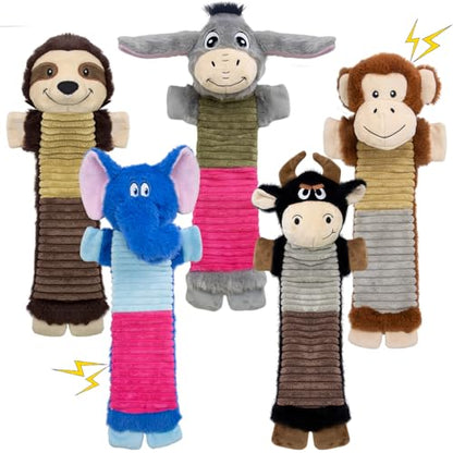 No Stuffing 5 Pack Dog Squeaky Toys,Dog Chew with Crinkle and Squeaker, Cute Animal Plush to Keep Them Busy, Suitable for Large to Small Breeds - color: Grey,blue,balck,khaki,coffee