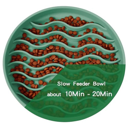 Slow Feeder Dog Bowls, Silicone Food Bowl Anti-Gulping, Pets Puppy Slow Feeder with Suction Cups, Dishwasher Microwave Safe for All Small Medium Dogs, Wave Design Green - color: green
