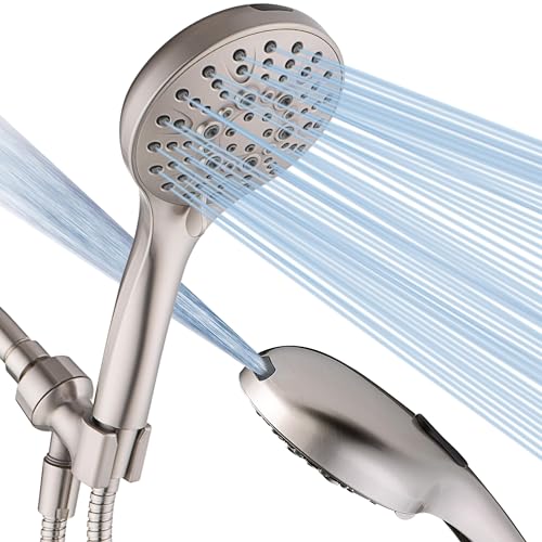 BRIGHT SHOWERS High Pressure Shower Head with Handheld, 9 Spray Settings Showerhead Built in Power Wash to Clean Tub and Pets, Extra Long 69" Hose, Adjustable Bracket, Brushed Nickel - color: Brushed Nickel, style: 2.5 GPM | 9 Modes
