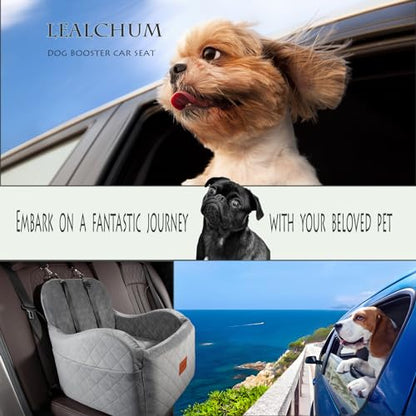 Lealchum Dog Booster Car Seat for Small/Medium Dogs Up to 35lbs,Ultra Soft Fabric Covered,6in Elevated Cushion,Fully Detachable and Washable,3 Straps & 2 Pockets,Easy to Install(Grey,Medium) - color: Grey