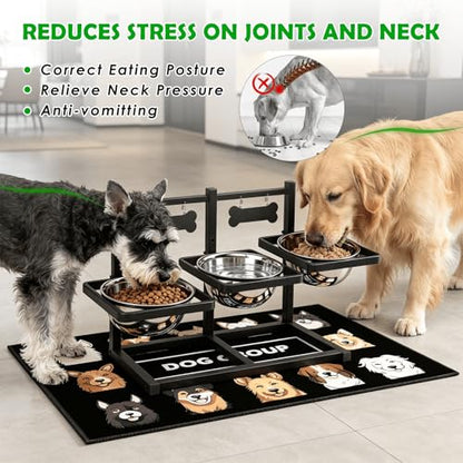 SHAINFUN Elevated Dog Bowls for Medium/Large Dogs with Mat, 6 Height Adjustable Raised Dog Bowls, Three Large 58oz Food Water Stainless Steel Bowls - size: Three 58oz Dog Bowl & Mat