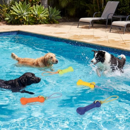 Skylety 4 Pack Floating Dog Toy with Rope Handle EVA Dog Bumper Throw Stick for Water Training Fetch Retrieving High Visibility Pool Water Toy for Beach Diving Pool Yard Summer Outdoor Play, Bone - style: Bone
