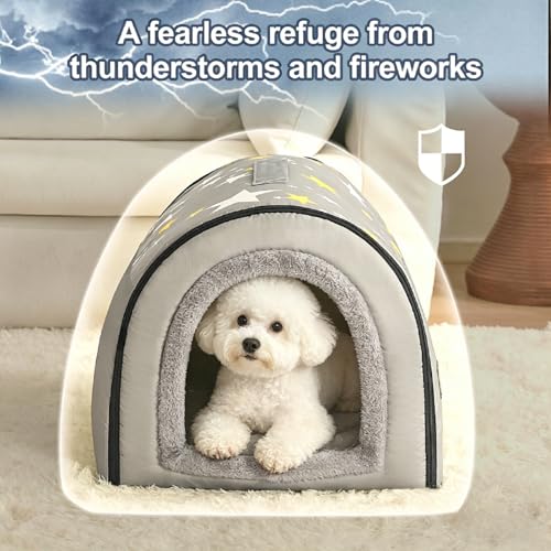 Jiupety Indoor Dog House, 2 in 1 Portable Foldable House Bed with Cover, Pet Tent & Cave Bed for Small Medium Dog, L(21"×17"×15"), Up to 16 Lb, Grey - style: L