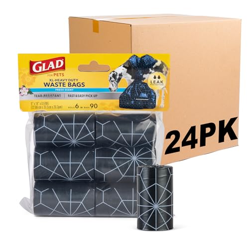Glad for Pets Extra Large Scented Dog Poop Bags, Heavy Duty Tear-Resistant Pet Waste Pickup Bags with Fresh Scent, Easy-Tie Handles for Walking, Camping, Travel, 90 Count - 24 Pack - size: 90 Count (Pack of 24)
