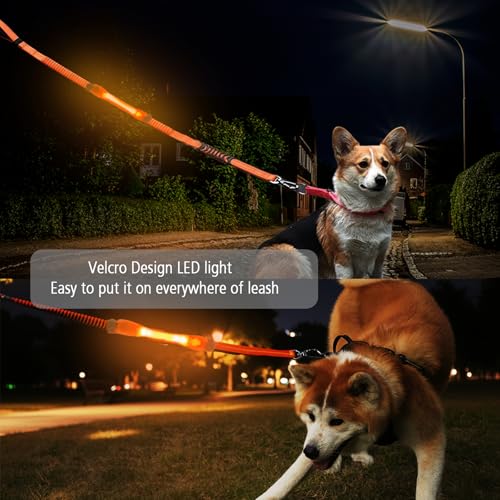 Heavy Duty Dog Leash and LED Light Set, LED Light with Nylon Stickers, Universal Glowing Accessories Easy to Attach Collar Leash and Harness, Safety LED Light Up Band for Dogs at Night Walking - color: YellowOrange+Tangerine light