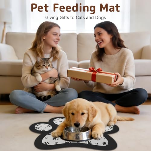 Dog Food Mat for Bowls, Absorbent Quick Dry Dog Cat Mats for Food and Water, Non-Slip Backing Pet Mat Pet Supplies - Black 15.74 inch - color: Paw2