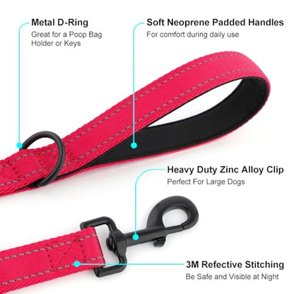 Heavy Duty Double Handle Dog Leash 6 ft Long for Total Control, Padded 2 Handle, Reflective Training Lead for Medium Large Dogs (Red, 6 FT) - color: Red
