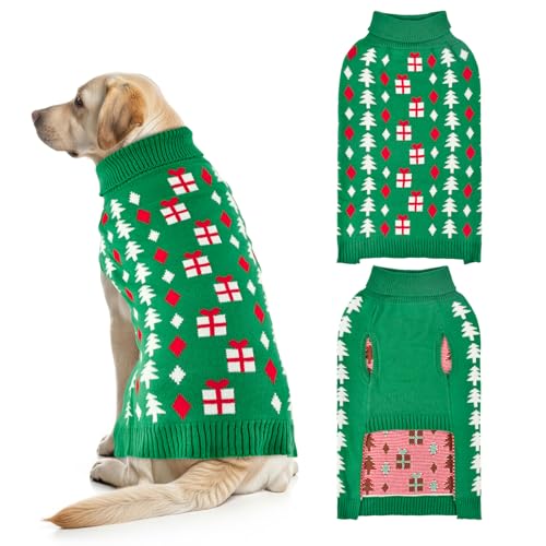 Christmas Dog Sweater Pet Christmas Knitwear Warm Dog Turtleneck Sweater with Xmas Trees Patterns Pet Winter Warm Clothes Knitted Shirt Hoodie for Small Medium Large Dogs 3XL - size: XXX-Large