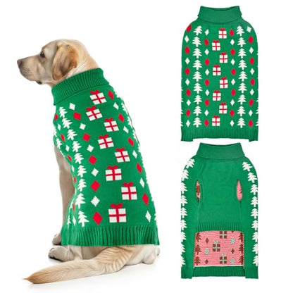 Christmas Dog Sweater Pet Christmas Knitwear Warm Dog Turtleneck Sweater with Xmas Trees Patterns Pet Winter Warm Clothes Knitted Shirt Hoodie for Small Medium Large Dogs 3XL - size: XXX-Large