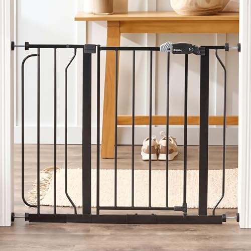 Regalo Safety 29-38.5" Baby Gate for Doorways & Bottom of Stairs, Pressure Mounted Baby Gate with Door for Babies, Toddlers & Pets, Tested & Safe for 30 Years, American Designed, American Owned, Black - color: Black, size: 29-38.5"W x 30"H