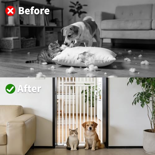 78.74" Extra Tall Cat Gate for Doorway, Wide Adjustable 27.56"-37.01" No Drilling Pet Proof Safety Door Gate, Pressure Mount Full Dog Barrier for Stairs Kitchen House-White - size: W32.28"-37.01"