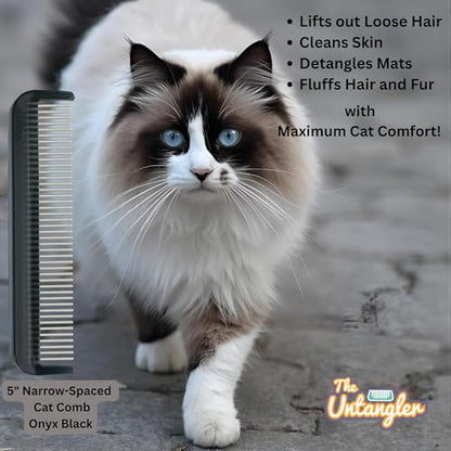 Cat Comb with Silky Smooth Rotating Teeth - Clears Mats Gently and Easily (5" Ultra Fine Teeth; 7" Dual Teeth) (Black, 5") - color: Black, size: 5"