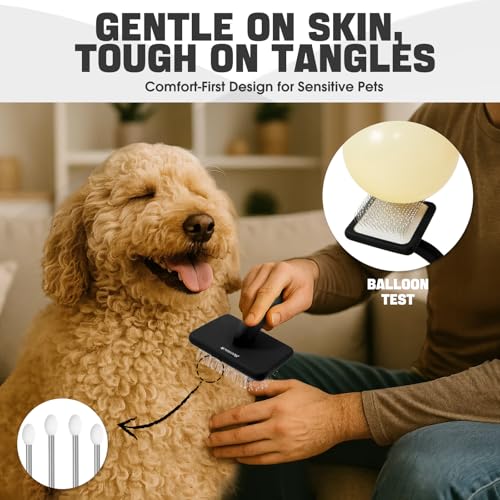 Bonteck Dog Slicker Brush for Dogs Grooming Kit 5PCS | Large Dog Brush for Goldendoodles Poodles Doodles | Long Pin Haired Brush | Poodle Brushes and Comb (Black) - color: Black