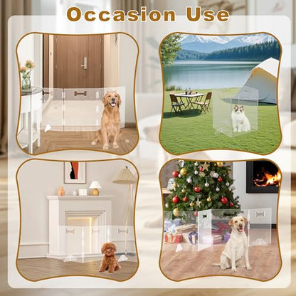 Clear Acrylic Dog Gate, 3 Panel 72" W x 31.5" H, Transparent Freestanding Pet Playpen Indoor, Foldable Pet Fence Barrier for Doorway with Handle/Support Feet - size: 3 Panel 72" W x 31.5" H