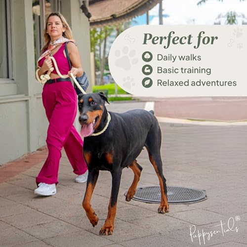 Braided Cotton Rope Dog Leash for Medium & Large Dogs – Enjoy Tangle-Free Walks with Soft Comfortable Grip & Reliable Control – Durable for Daily Walks, Training & Special Moments - Vanilla - color: Vanilla