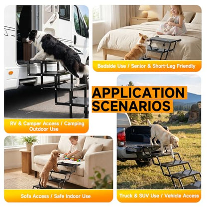 Foldable Dog Steps for Car - Non-Slip Pet Stairs for Large Dogs, Portable Dog Ramps for SUV andTruck, Supports Up to 300 Lbs, 5 Steps