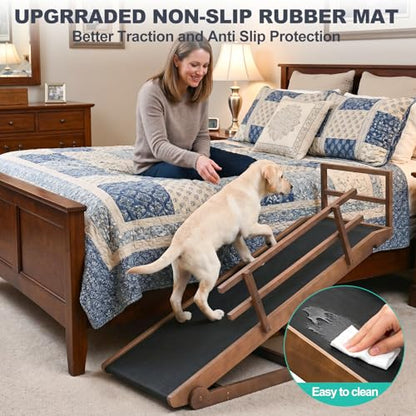 Dog Ramp for Bed & Couch, 5-Level Adjustable Wooden Pet Ramp for Bed & SUV, Adjustable Height 15.7"-27.5",Folding Non Slip Dog Ramps for Small Large Senior Dogs & Cats - Furniture Quality - size: L-for 27.5''H Bed