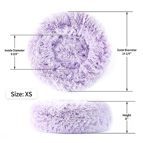 NOYAL Calming Donut Dog Bed for Small to Medium Dogs & Cats - Plush Faux Fur Anti-Anxiety Pet Bed with Machine Washable Cover & Non-Slip Base - color: Gradient Purple, size: X-Small 15.7''