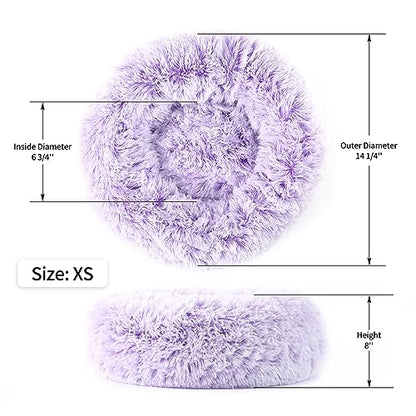 NOYAL Calming Donut Dog Bed for Small to Medium Dogs & Cats - Plush Faux Fur Anti-Anxiety Pet Bed with Machine Washable Cover & Non-Slip Base - color: Gradient Purple, size: X-Small 15.7''