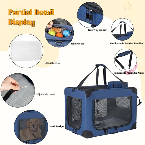 Soft Dog Crate, Portable 3-Door Folding Pet Carrier w/Mesh Windows, 40"x27"x27 Carrying Straps Fleece Mat,Collapsible Kennel for Dogs, Cats, Rabbits-Use for Indoor, Outdoor & Travel (40 inch) - size: 40 inch