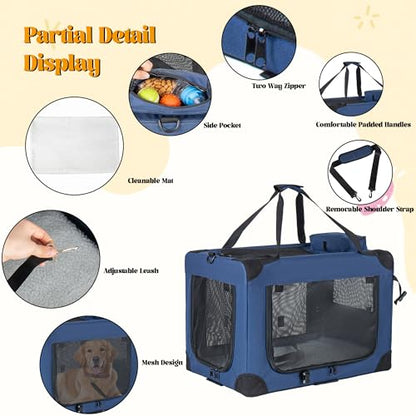 Soft Dog Crate, Portable 3-Door Folding Pet Carrier w/Mesh Windows, 36"x25"x25 Carrying Straps Fleece Mat,Collapsible Kennel for Dogs, Cats, Rabbits-Use for Indoor, Outdoor & Travel (36 inch) - size: 36 inch