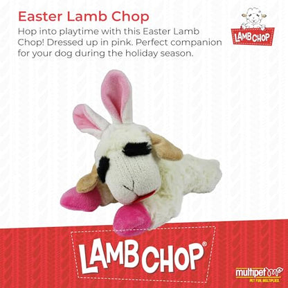 Multipet Lamb Chop Dog Plush Toy w/Easter Bunny Ears - Squeaky Toy for All Dogs - Extra Soft Plush - Stuffed Animal for Cuddling & Playing (6”, Cream/Pink) - size: 6", style: Easter Bunny