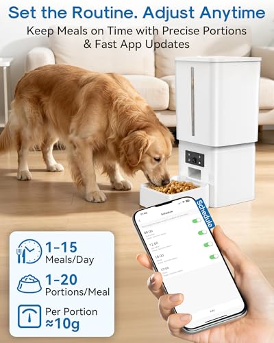 15L/63 Cups Automatic Dog Feeder for Large Breeds: Feeds for 18–25 Days - Anti-Clog Design for 2–23mm Kibble - 5G WiFi Auto Dog Food Dispenser with HD Camera and Timer for Busy Pet Parents