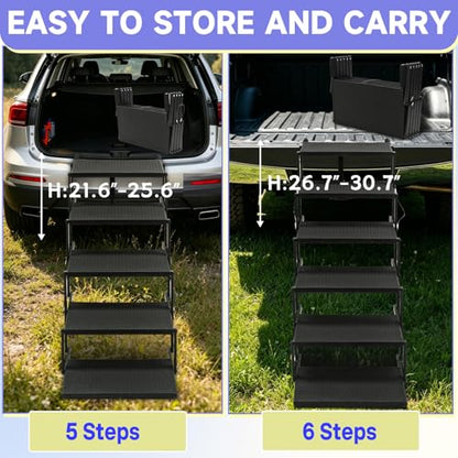 Dog Steps for Car and Truck,25.6" H Foldable Dog Stairs for Large Dogs, Lightweight Pet Stairs Supports Up to 350 lbs, 5 Steps