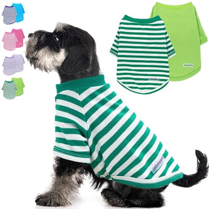 2 Pack Dog Shirt Stripe Dog Clothes for Small Dogs Puppy Clothes Cute Soft Puppy Clothes Bresthable Chihuahua Cat Clothes XS~XXL Pet Clothing (Large) - color: green, size: Large