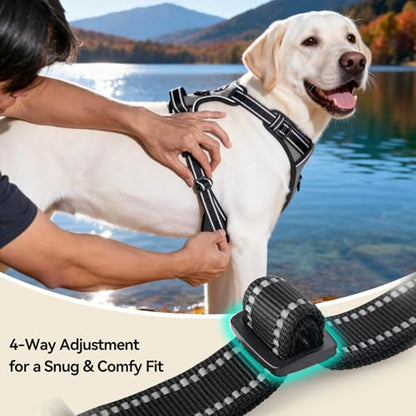 PHOEPET No Pull Dog Harness Medium Reflective Front Clip Vest with Handle,Adjustable 2 Metal Rings 2 Buckles(L, Grey) - color: Gray, size: Large