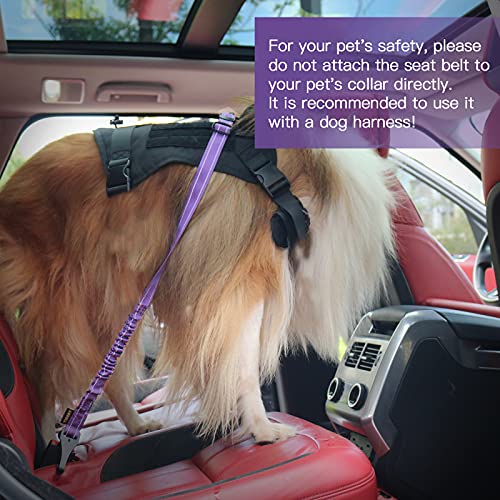 AUBELL Dog Seat Belt for Car,2 Pack Set 3-in-1 Adjustable Reflective Bungee Heavy Duty Dog Car Harness Tether with Clip Hook Latch & Buckle,Swivel Zinc Alloy Carabiner,Black+Purple - color: Set Black+Purple