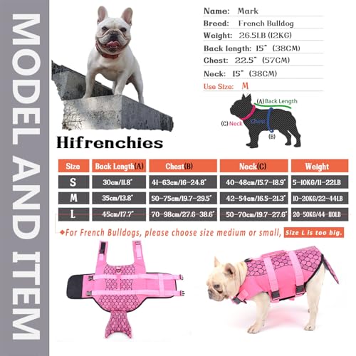 Dog Life Jacket Mermaid Swimming Vest Dog Safety Swimsuit Floatation Life Vest for French Bulldog/Pug(M,Mermaid) - size: Medium