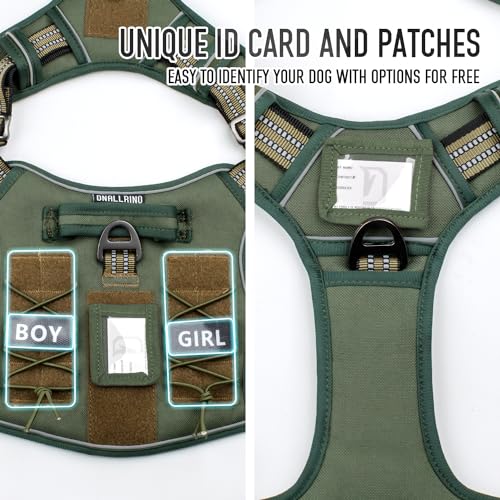 Tactical Dog Harness for Medium & Large Dogs, Green Adjustable No-Pull Control with Handle, Heavy Duty Reflective Vest - Size XL - color: Green - Set, size: XL