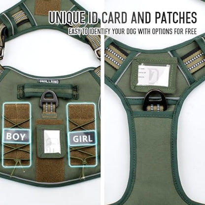 Tactical Dog Harness for Medium & Large Dogs, Green Adjustable No-Pull Control with Handle, Heavy Duty Reflective Vest - Size XL - color: Green - Set, size: XL