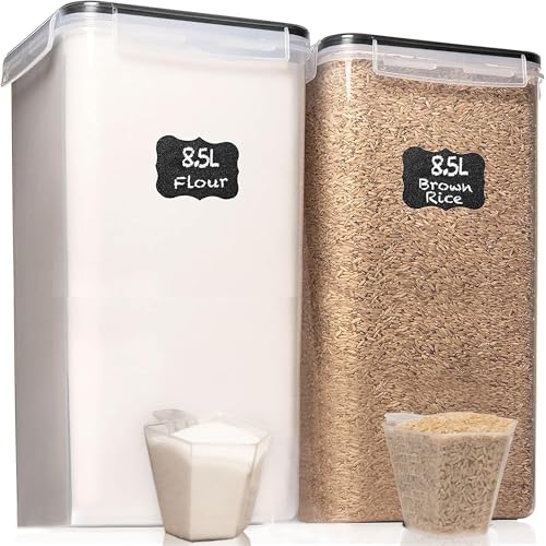 WHITE FEATHER SUPPLIES 8.5L/287Oz Extra Large Airtight Food Storage Containers (2 PC) with Lids, Kitchen and Pantry Organization Containers for Baking Supplies, Cereal, Flour, Sugar, Rice (BPA Free) - color: Black