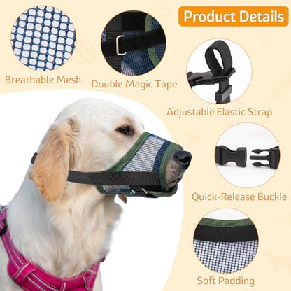 Coppthinktu Dog Muzzle - Soft Mesh Mouth Guard for Small, Medium, Large Dogs - Breathable, Adjustable Cover to Prevent Biting, Barking - Allows Panting, Drinking - size: L