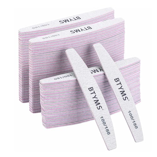 BTYMS 100Pcs 100/180 Grit Nail File and Buffer Professional Double-Sided Emery Boards for Acrylic, Gel & Natural Nails - size: 100 Count (100/180 Grit)