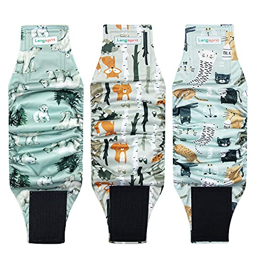 Langsprit Male Belly Bands for Dogs (Pack of 3) - High Absorbing Dog Wraps Male Washable - Reusable Dog Diapers (Fox,Cat,Polar Bear, Small) - color: Fox,Cat,Polar Bear, size: Small