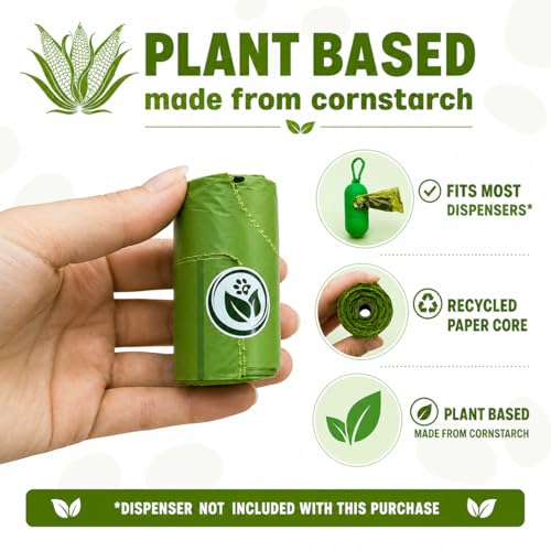 100% Compostable Handle-Tie Doggy Poop Bags (240 Bags) 16 Refill Rolls Plant-Based Cornstarch ASTM D6400 & EN 13432 Compliant HOME Certiified Compostabel Pet Dog Waste Bags (240 ct.)