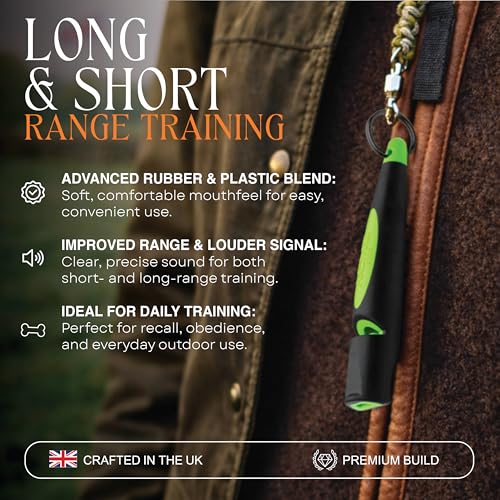 ACME Alpha 211.5 Professional Dog Training Whistle with Enhanced Ergonomic Grip. BPA-Free Plastic. 110 dBA. Long Range. Standardized Frequency. Weatherproof. Made in the UK (Black on Day Glow Green) - color: Black on Day Glow Green