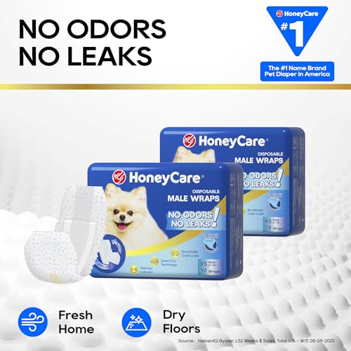 HONEY CARE All-Absorb A27 Male Dog Wrap, 50 Count, Extra Small - size: X-SMALL