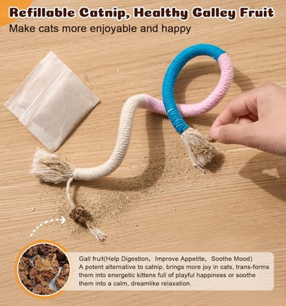 Cat Chew Ropes 4Pcs, Cat Toys for Indoor Cats with Refillable Natural Catnip, Safe Teeth Cleaning Chew Toys, Interactive Kitten Nip Toys and All Breeds (19.5 Inches)